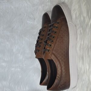 Brown Leather Textured Sneakers